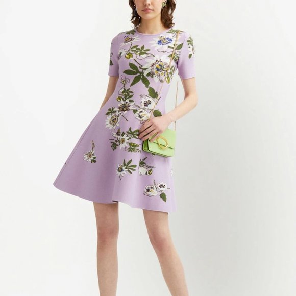 NEW OSCAR DE LA RENTA Jacquard-Knit Passionflower Dress size XS #1177 - Picture 5 of 12
